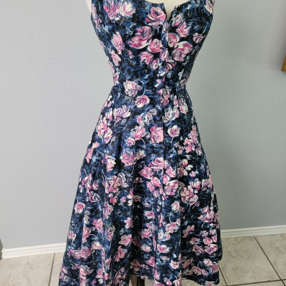 Floral Sleeveless Dress - Blue and Pink